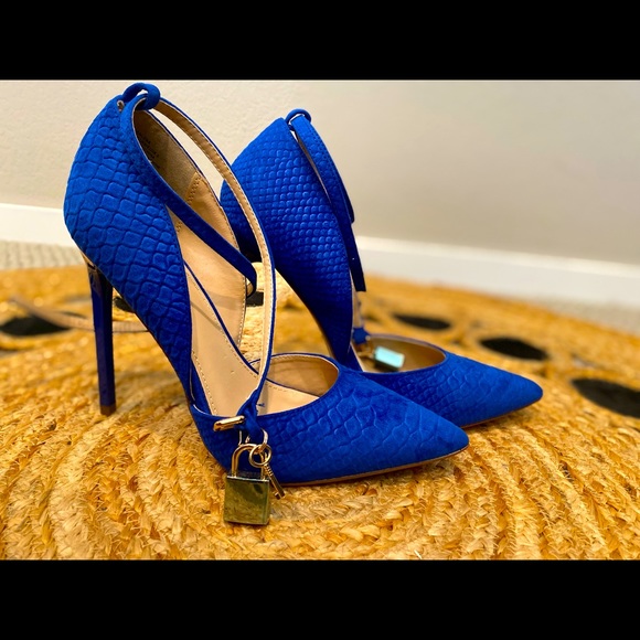 JustFab Shoes - Earlena Pumps Cobalt Blue Ankle Strap Gold Lock